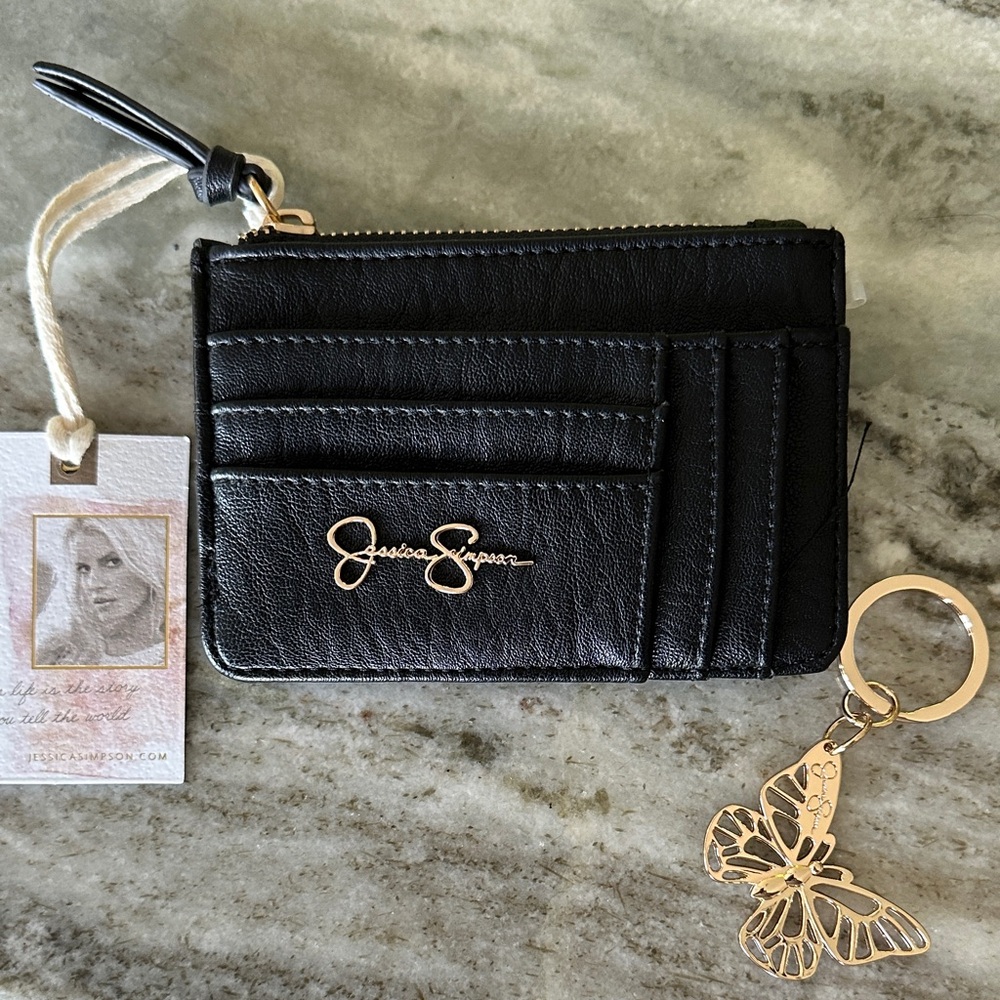 Jessica Simpson Black Card Holder with Gold Butterfly Charm